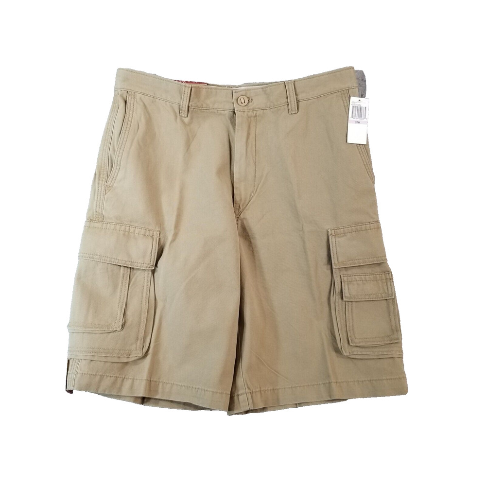 Izod antique wash cargo hiking shorts men's 32x 10.5 beige cotton outdoor‎ NEW